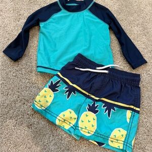 Carter's Teal and Navy Pineapple Rash Guard Swim Set